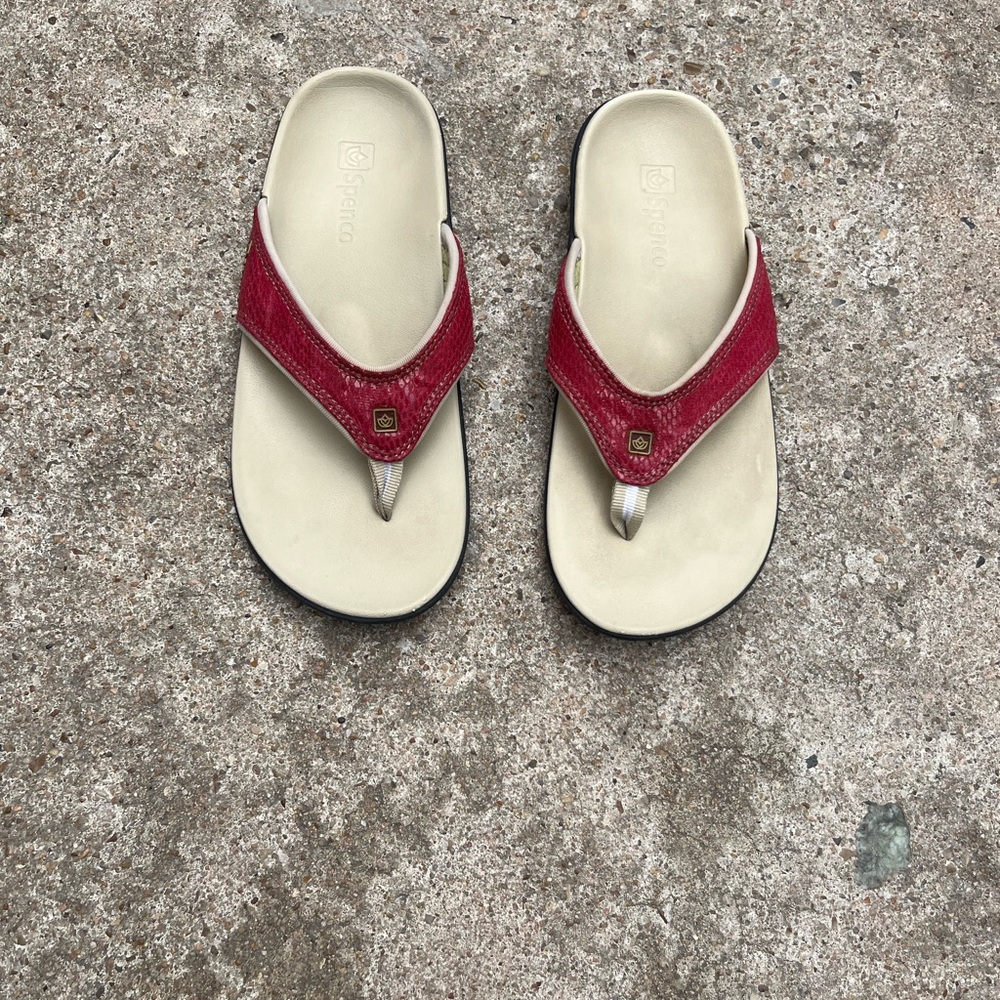 Sperry Red Leather Thong Sandals with Cream Footbed